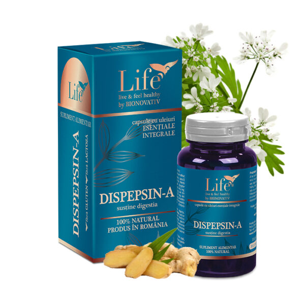 DISPEPSIN-A – 30 de capsule - combate indigestia și greața 🤢 - Life Bio
